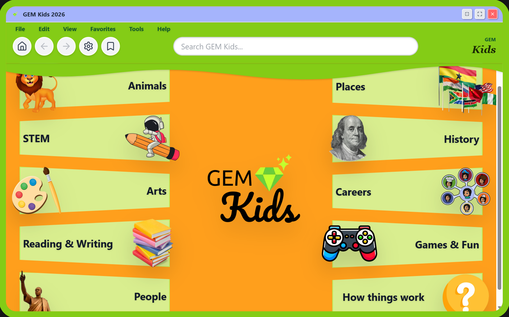Gem Kids Homepage Interface